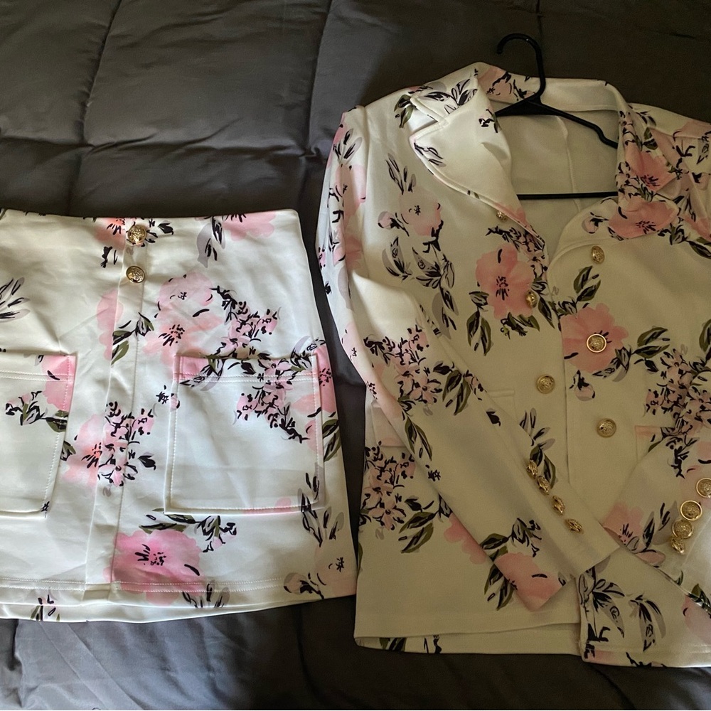 Floral Blazer and Skirt Set